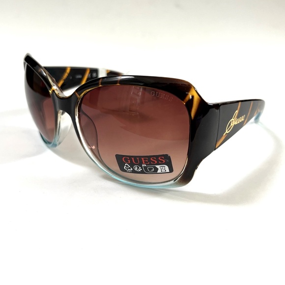 New GUESS Oversized Sunglasses GUF200 Acetate Gradient Blue Tortoise Shell - Picture 1 of 6